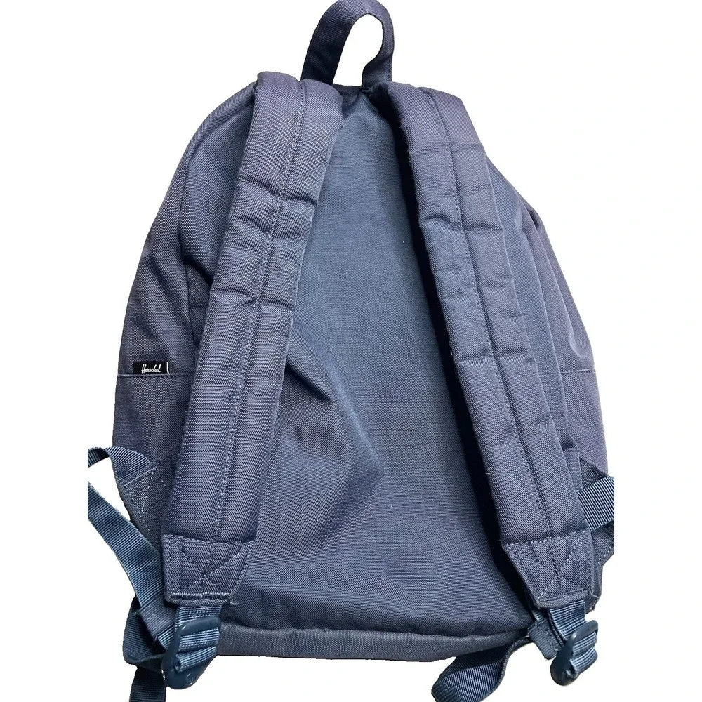 Herschel Navy Blue Backpack Zip Closure Red/White Striped Lining Pockets